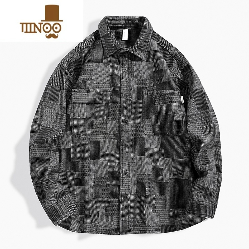 YANXU工装衬衫男长袖新款宽松日系潮牌翻领休闲痞帅牛仔松装休牌高清大图