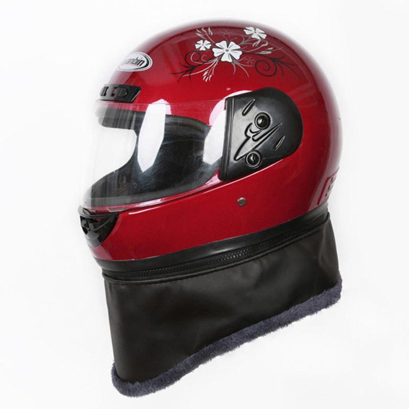 [送可拆卸围脖]男女头盔电动车安全帽秋冬保暖全覆式头盔 红色(57-61