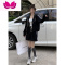 七斓大码休闲运动套装春季美式复古黑色外套女胖MM高腰显瘦A字半身裙