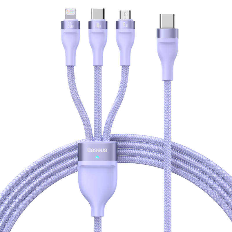 倍思(BASEUS) 闪速系列2 一拖三快充充电线 Type-CtoM+L+C 100W[简装] 1.5米 颜色随机高清大图