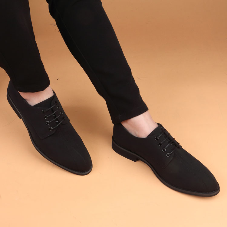 林先森秋季布鞋男士布面皮鞋英伦尖头内增高男鞋韩版时尚潮流工作鞋