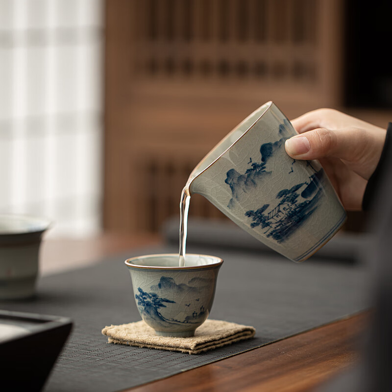 苏氏陶瓷/SUSHI CERAMICS J1028 仿古青花青山绿水盖碗套装 (单位:套)高清大图