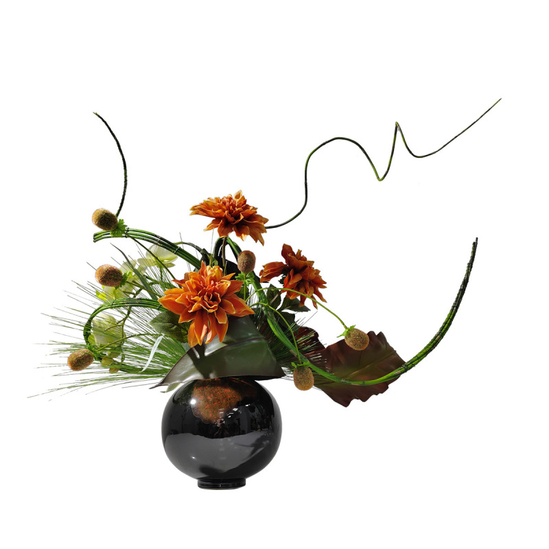 小窝厘 现代花艺仿真绿植盆景新中式售楼处客厅玄关样板房摆件 (陶瓷花器+仿真花)货号1454*