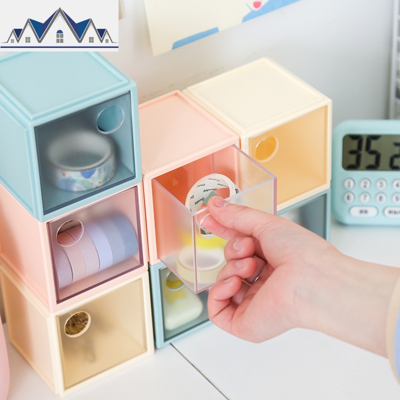 小清新桌面收纳盒透明方格抽屉式办公文具收纳整理盒杂物盒子 三维工匠高清大图