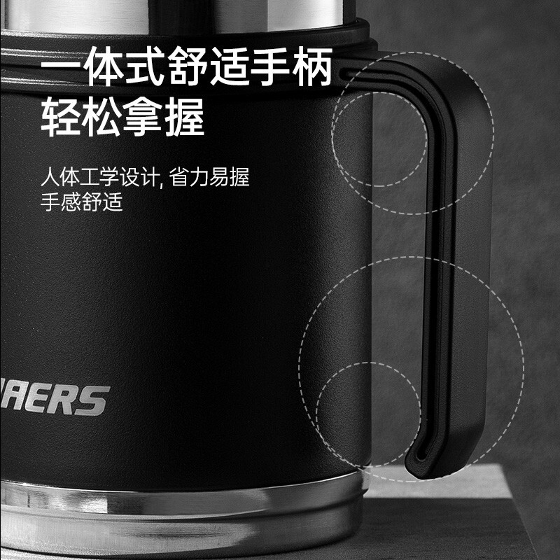 哈尔斯精钢系列商务办公保温杯男女316不锈钢水杯带手柄泡茶杯500ml 碳素黑500ml精钢锻造 全钢质地高清大图