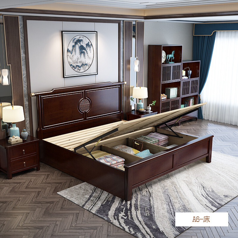 百冠环球新中式实木床橡木高箱床18米15m双人床现代中国风主卧轻奢婚