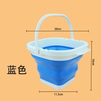 水彩油画洗笔桶美术生3l水粉颜料绘画硅胶可折叠涮笔小水桶|方形硅胶水桶（蓝色） 单独水桶