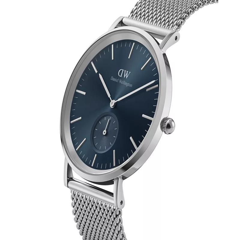 丹尼尔惠灵顿(Daniel Wellington)女款蓝色多功能机械表40mm银色不锈钢网状表带防水时尚