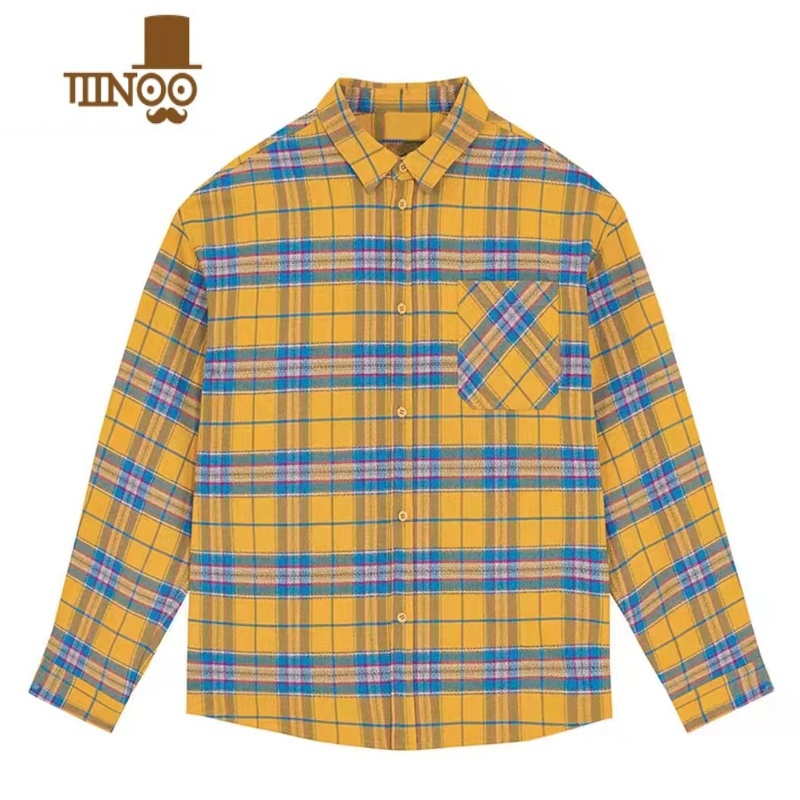 YANXU2023款美式复古格子衬衫男女港风宽松休闲情侣衬衣外套上衣N高清大图