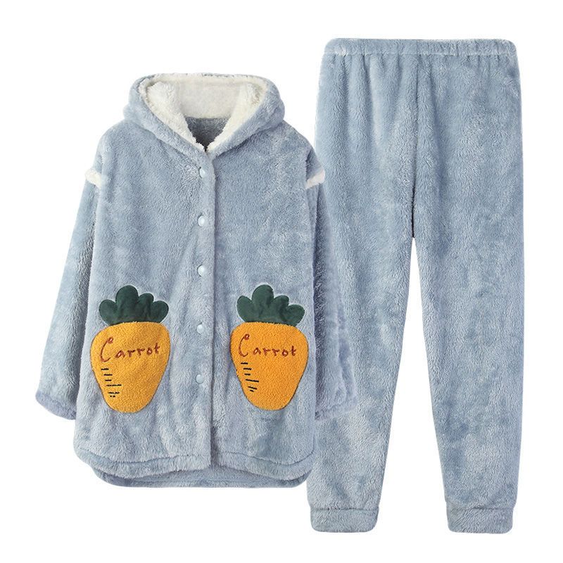 波迷娜(BOMINA)睡衣女冬加厚法兰绒卡通连帽保暖珊瑚绒家居服两件套 426