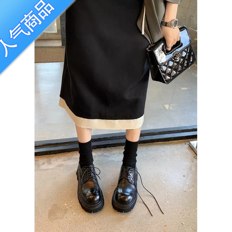 SUNTEK英伦风厚底小皮鞋女2023新款春夏百搭复古乐福鞋圆头系带单鞋高清大图