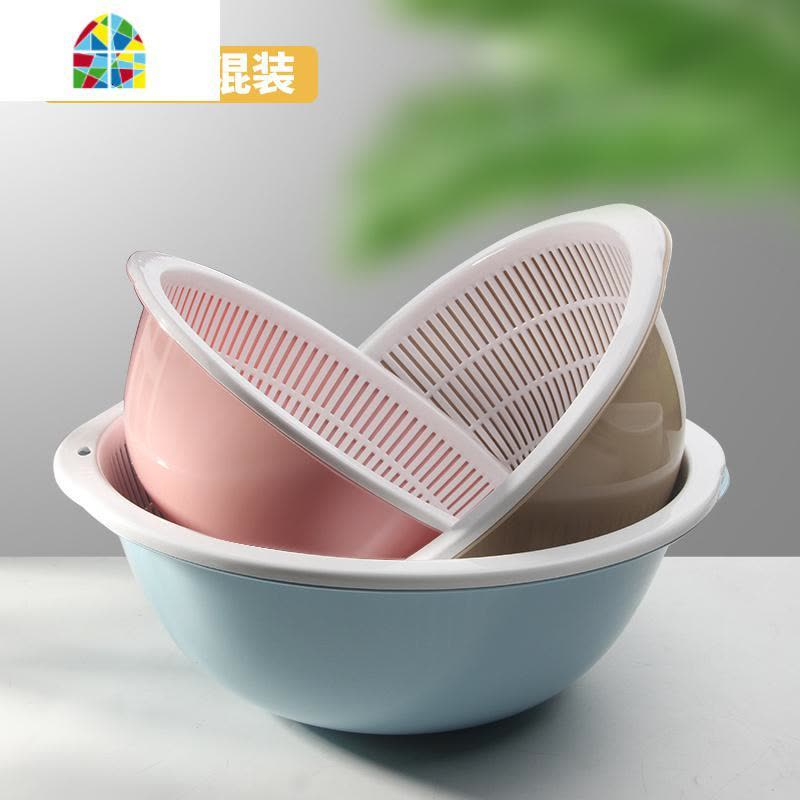 新款淘菜盆马卡龙色加大厨房塑料家用双层洗菜盆淘米大篮子 FENGHOU 混色大中小三件套(加大加厚)洗菜篮洗菜篮图片