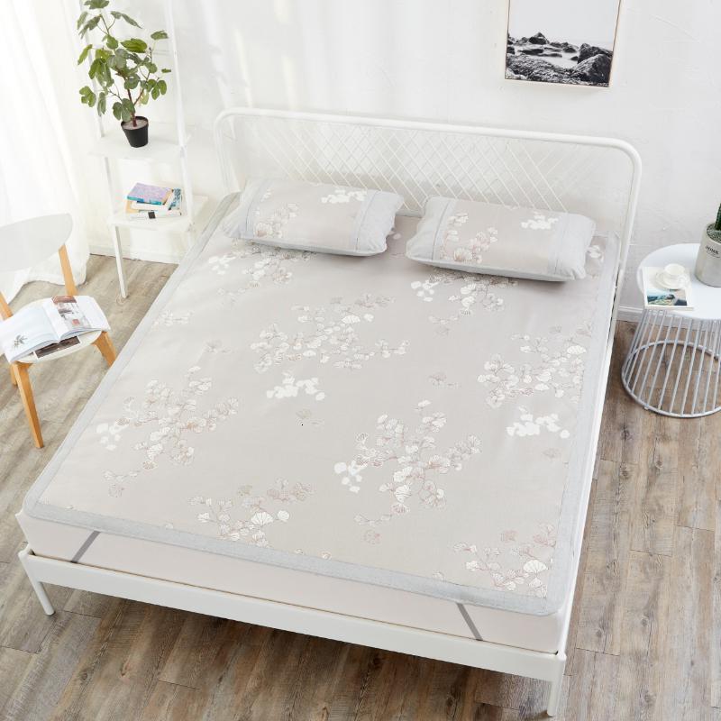 家柏饰(CORATED)床上用品冰丝空调软凉席三件套夏季1.5m1.8m床夏天可折叠席子 素浅银霜 1.8m（6英尺）床