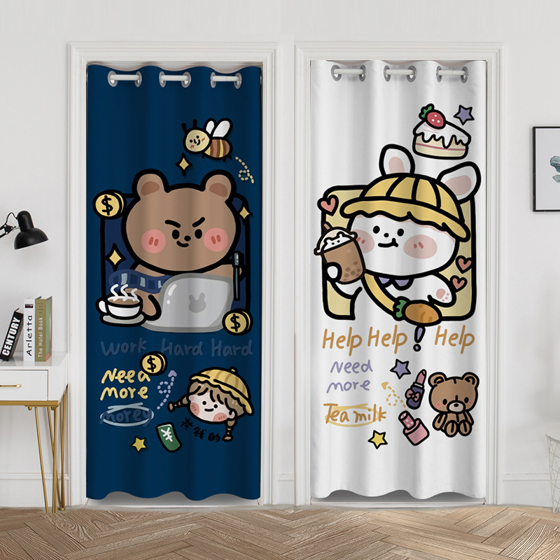 添福运 门帘隔断帘免打孔家用卧室卫生间厨房柜子遮挡布帘子北欧风门帘布艺遮挡窗帘可爱卡通帘子家用卧室厨房卫生间夏季防蚊门帘高清大图