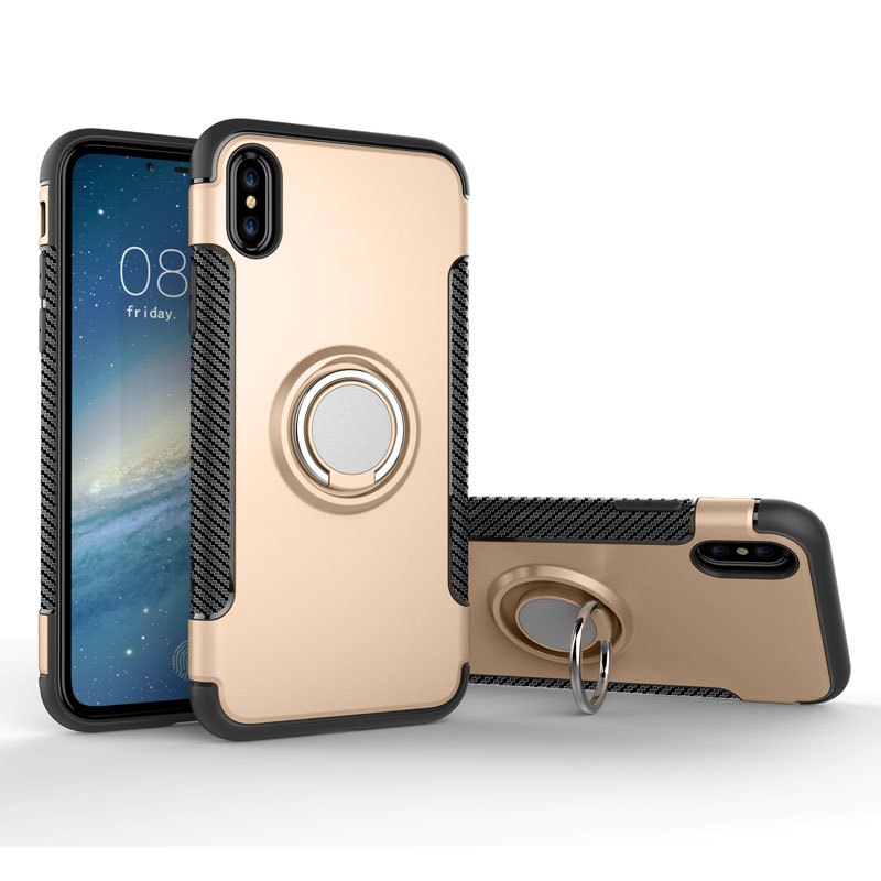 HIGE/iphone X全包防摔硅胶个性创意吸磁指环保护套 适用于苹果x手机壳男女款 土豪金