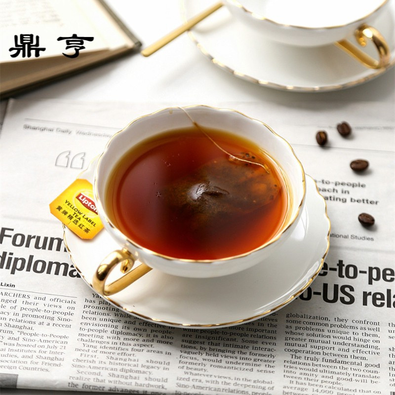 鼎亨北欧高端简约花茶杯英式下午红茶杯欧式骨瓷咖啡杯复古金边杯