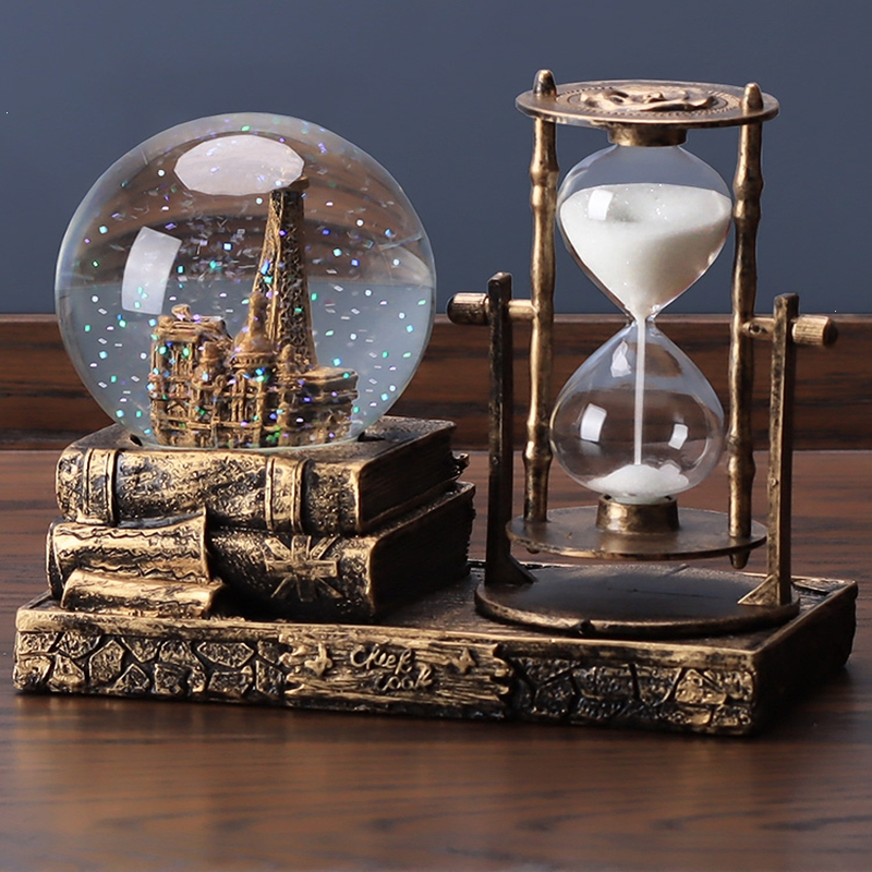 古达复古水晶球沙漏计时器创意摆件酒柜客厅家居装饰品个性房间电视柜
