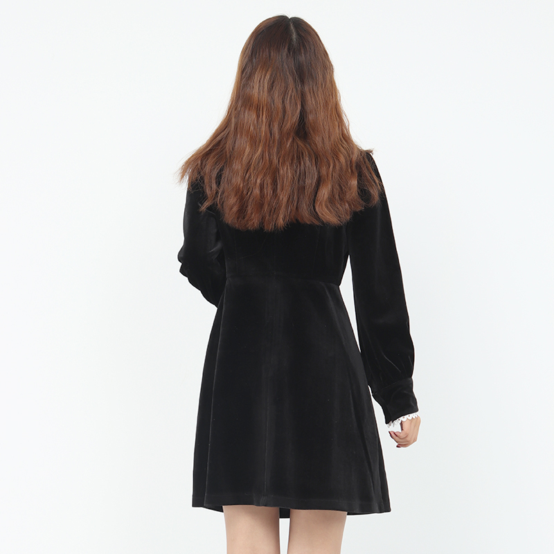 ENJOY’ME女装2019冬季新品甜美可爱耳仔边娃娃领收腰连衣裙小黑裙