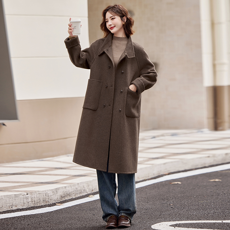双面羊毛绒大衣女中长款2026秋冬新款加厚高端宽松羊毛呢外套棕色双面羊绒大衣女新款秋冬高级感气质大牌中长款羊毛呢高清大图