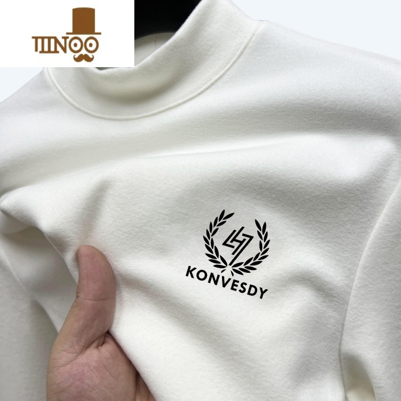 YANXU德绒长袖t恤男2023薄款半高领内搭青少年加绒加厚保暖打底衫高清大图