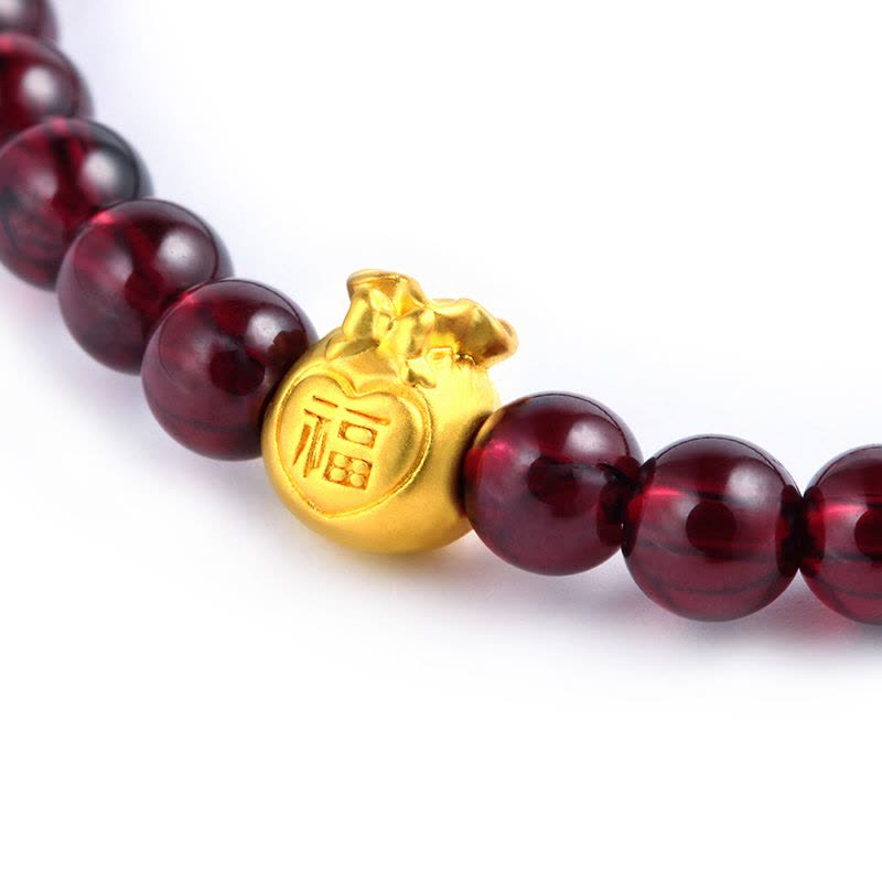 数金黄金手串正品足金999福袋3D硬金石榴石黄金手链珠宝足金吊坠手串女生日礼物图片