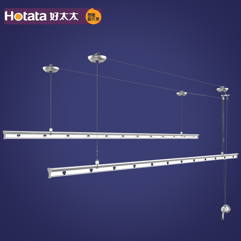 好太太（HOTATA）手摇晾衣架GW-6201A阳台室内晒衣架双杆晾衣杆加厚304不锈钢