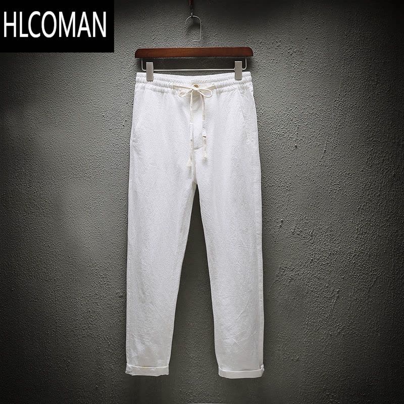 HLCOMAN九分棉麻裤男士夏季薄款韩版潮流宽松休闲裤小脚八分哈伦裤男裤子图片