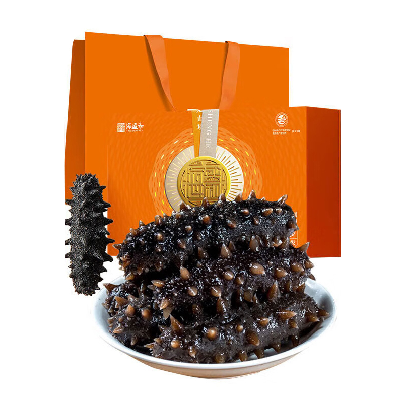 海盛和净制淡干海参14小时蒸发含盐量≤10%干货礼盒装120g28只