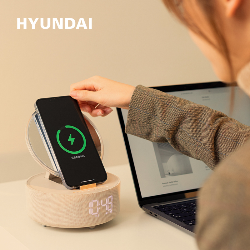 韩国现代(HYUNDAI)YH-F166多功能无线充化妆镜音箱(优雅紫)