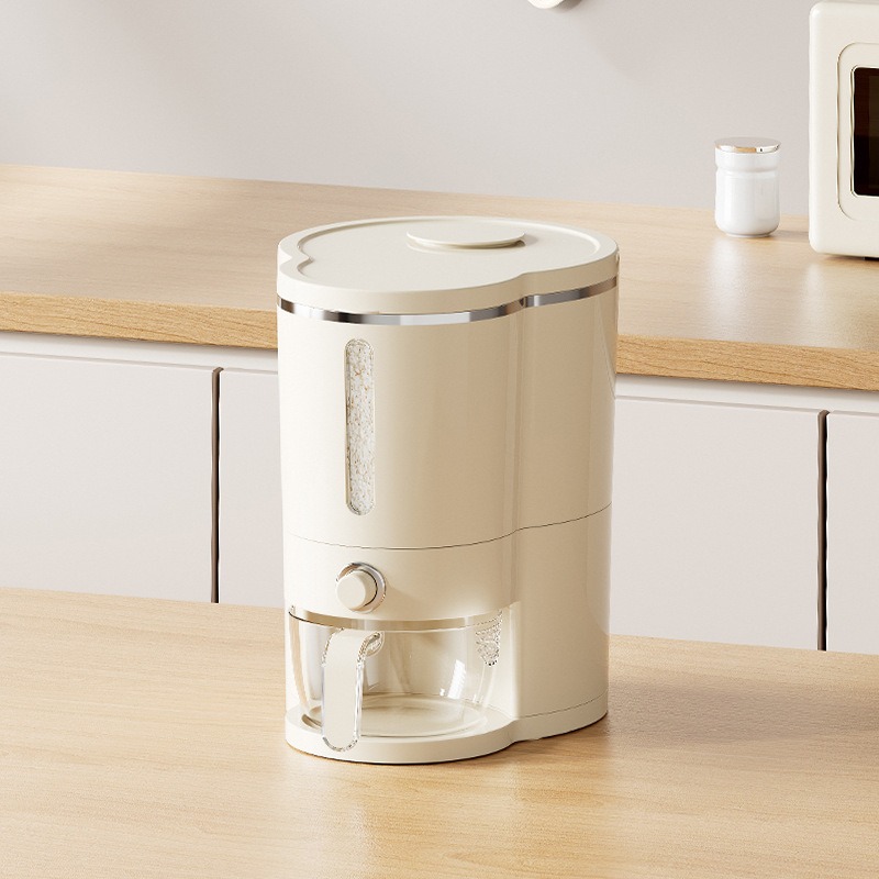 华普思猫粮狗粮储存罐密封防潮防虫大容量米桶夹缝式按压自动出米零食桶奶油黄小号10L装