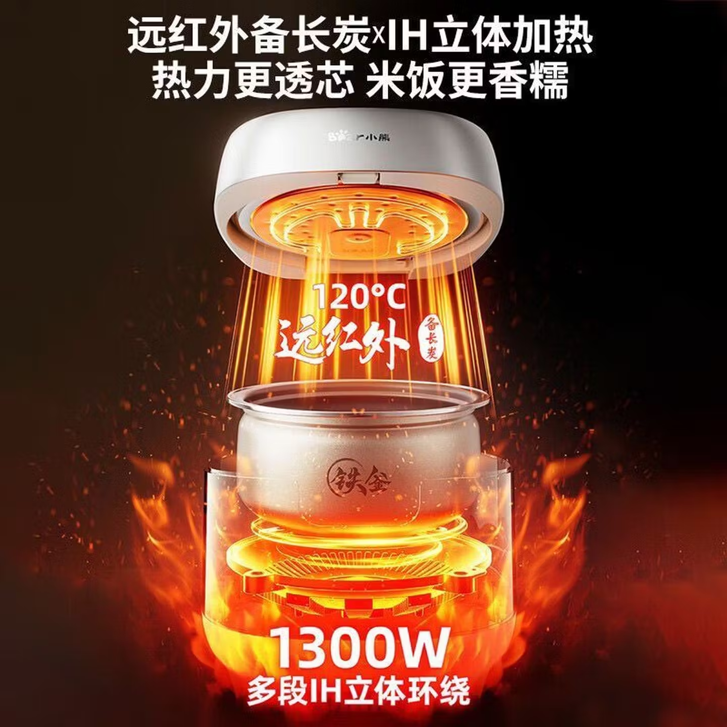 小熊(Bear)电饭煲米汤分离家用3-4人健康0氟珐琅铁釜内胆IH智能微压多功能电饭锅带蒸笼DFB-J40L2高清大图