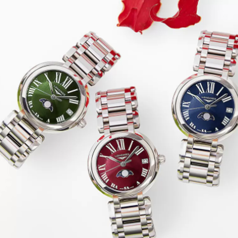 浪琴心月系列月相时尚绿盘精钢石英机芯女表女士手表l81154616瑞士表