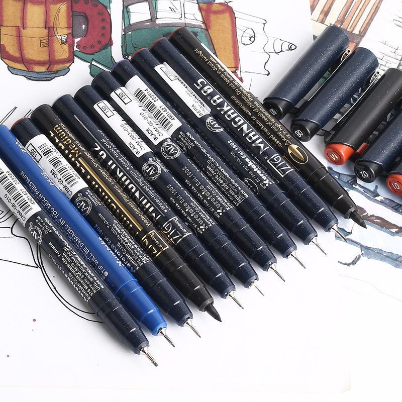 棕色黑色彩色描边笔水彩漫日本针管笔防水灰色01黑色银杆随机发