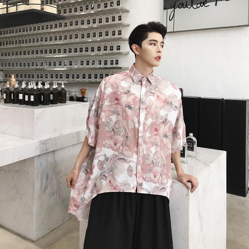 花花5五分袖衬衫男士衬衣中袖港风韩版宽松2018夏小清新半袖寸衫