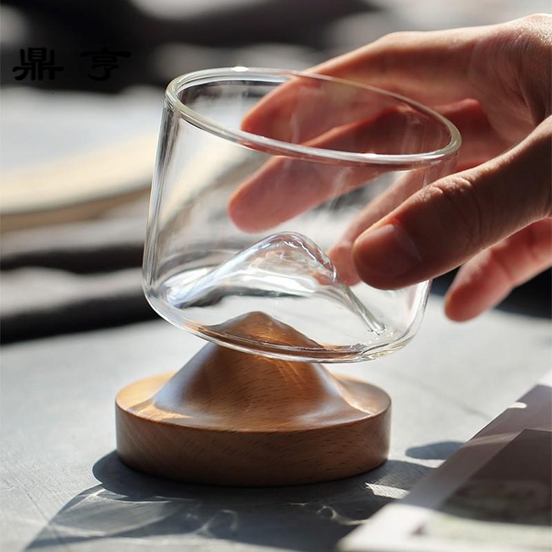 鼎亨日式玻璃品茗杯主人杯单杯个人功夫小茶杯木底小山个性小口杯