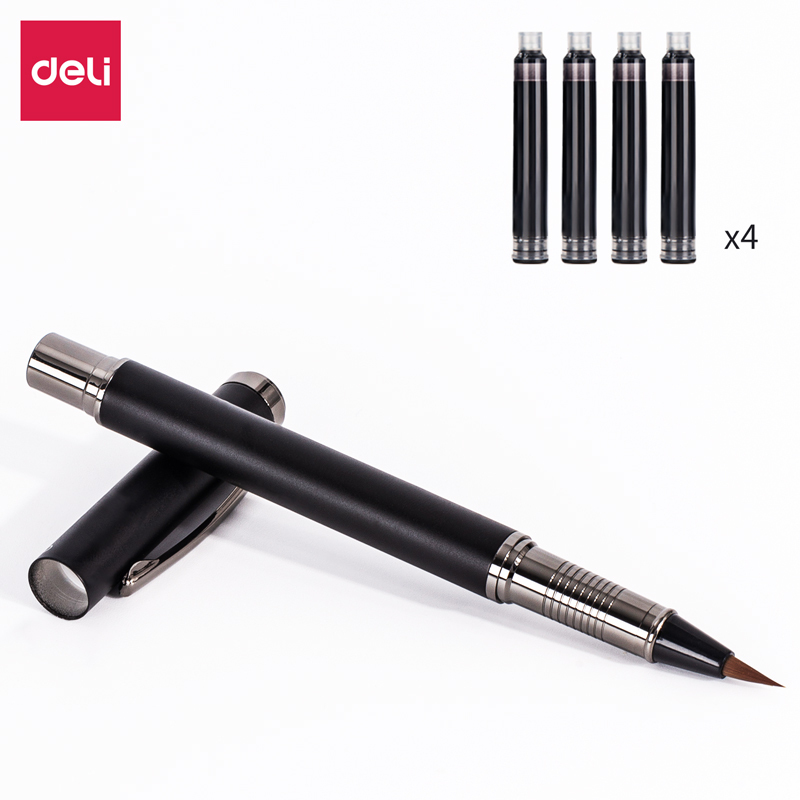 得力deli75510软笔钢笔式毛笔练字笔软头小楷专用书法细小号抄经笔可加墨自带墨水新型科学便携式心经手抄自来水初学