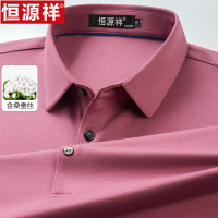 恒源祥男士桑蚕丝长袖T恤中年爸爸装休闲翻领春秋季体恤POLO男 180适合155-170斤 278皮粉