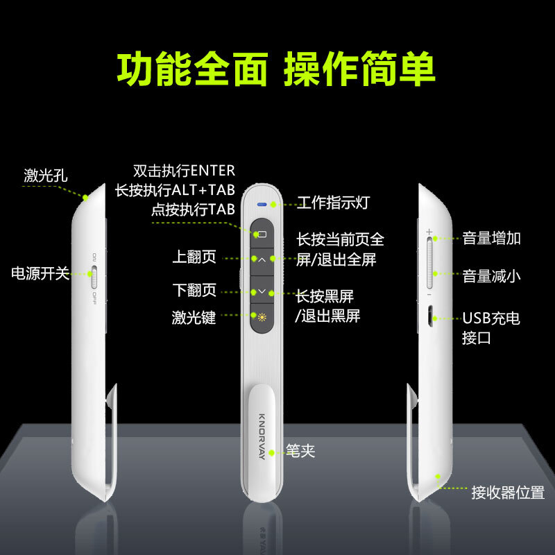 诺为 N76C 100米远控 幻灯片翻页笔 ppt遥控笔 激光投影笔 电子教鞭 N76C 绿光 白色