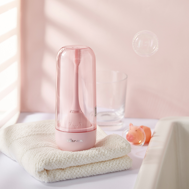 小熊bear儿童电动牙刷声波振动护齿底座式设计电动牙刷dysa01s1芋糖粉