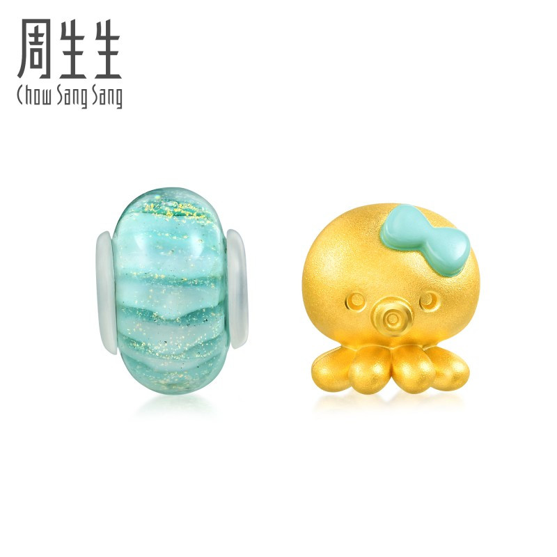 周生生(CHOW SANG SANG)黄金足金Charme串珠系列Murano Glass八爪鱼手链91227B定价