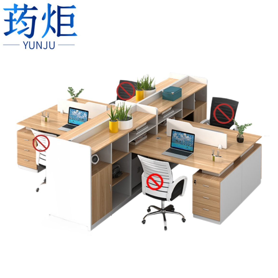 荺炬屏风工位十字形四人位组高清大图