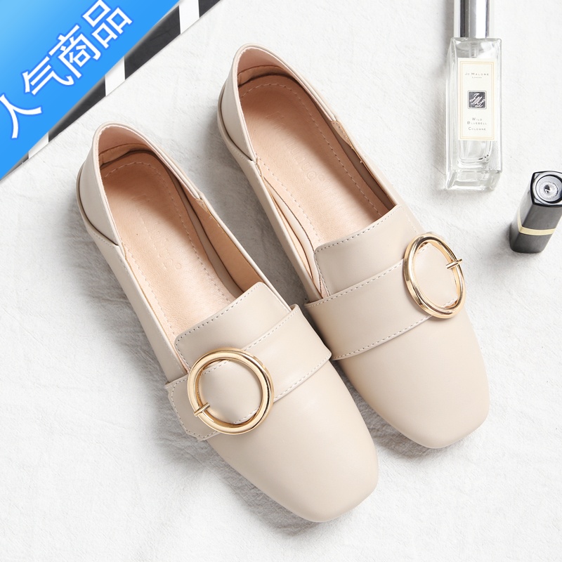 SUNTEK2023春季乐福鞋女英伦风一脚蹬小皮鞋晚晚鞋平底百搭豆豆鞋单鞋女高清大图