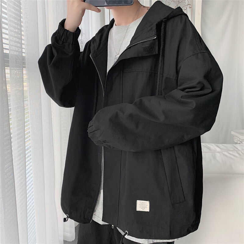 梵克公牛夹克外套男春春季2021工装纯色宽松衣服男士韩版潮流休闲连帽夹克褂子