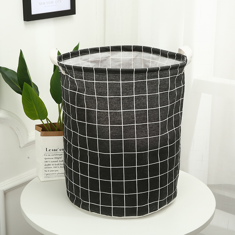 脏衣服收纳筐布艺折叠防水脏衣篮篓家用洗衣桶玩具收纳网红款 中号黑格子棉麻防水