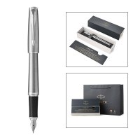 派克PARKER 钢笔 都市金属银白夹墨水笔 学生商务办公文具用品 可吸墨可替换墨囊0.5mm金属不锈钢F笔尖