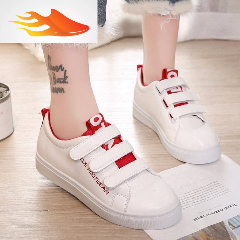 fishbasket女士运动鞋新款潮秋冬季百搭bf韩版魔法贴女鞋子加绒小白鞋
