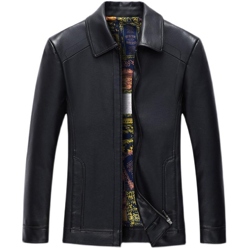 恒源祥真皮皮衣男士翻领中老年爸爸皮夹克春秋薄款绵羊皮男装外套