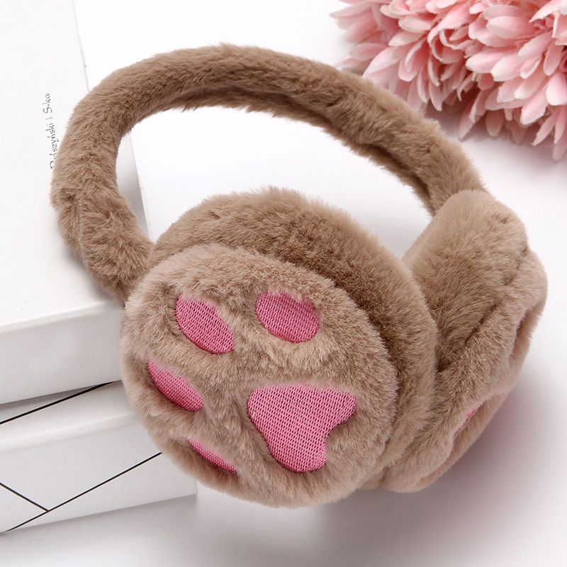 猫爪耳罩白色可爱猫爪耳罩冬季女保暖卡通儿童耳暖护耳套韩版毛绒防冻