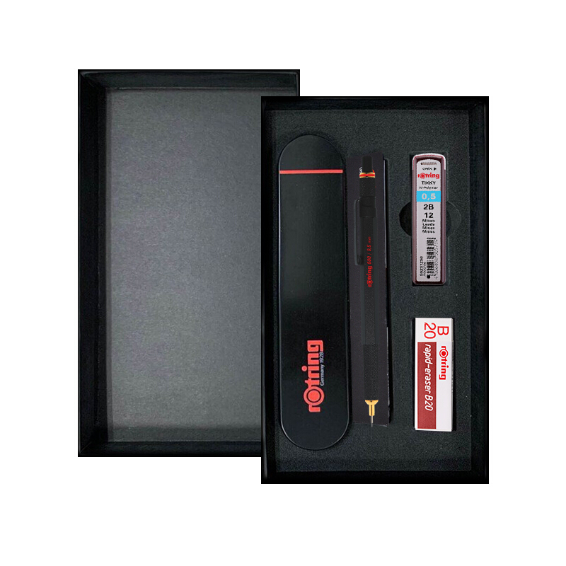 红环(rOtring)自动铅笔 专业绘图工具 金属笔身伸缩笔头800系列 黑色0.5mm黑色礼盒装