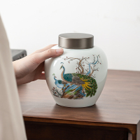 苏氏陶瓷(SUSHI CERAMICS)茶叶罐七彩孔雀陶瓷储物罐青瓷密封罐
